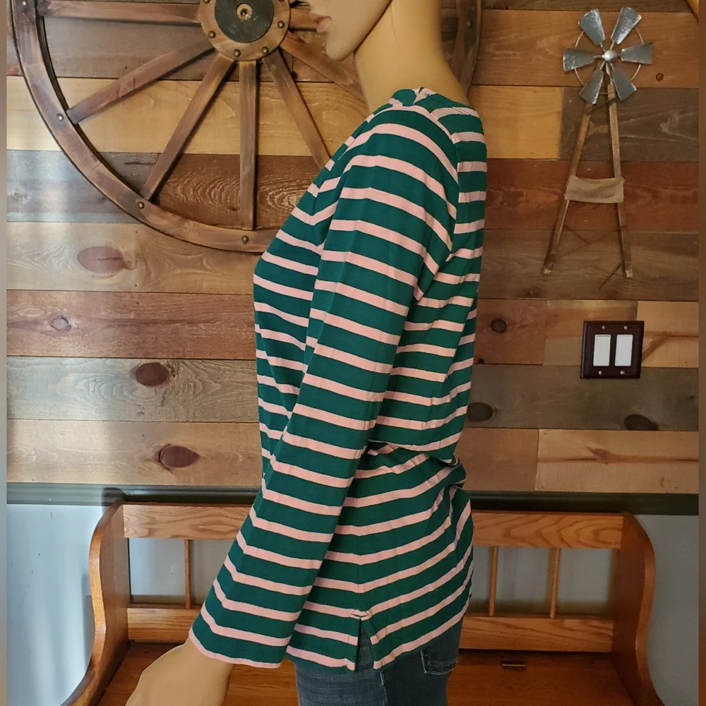 J. Crew Green & Pink Striped Top